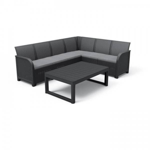 Salon de jardin avec table basse 2 en 1 - en résine - Allibert by KETER - 6 personnes - SanRemo - Gris graphite - Image 1