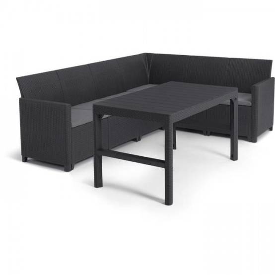 Salon de jardin avec table basse 2 en 1 - en résine - Allibert by KETER - 6 personnes - SanRemo - Gris graphite - Image 3