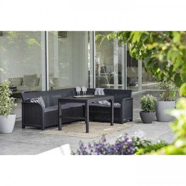 Salon de jardin avec table basse 2 en 1 - en résine - Allibert by KETER - 6 personnes - SanRemo - Gris graphite - Image 2