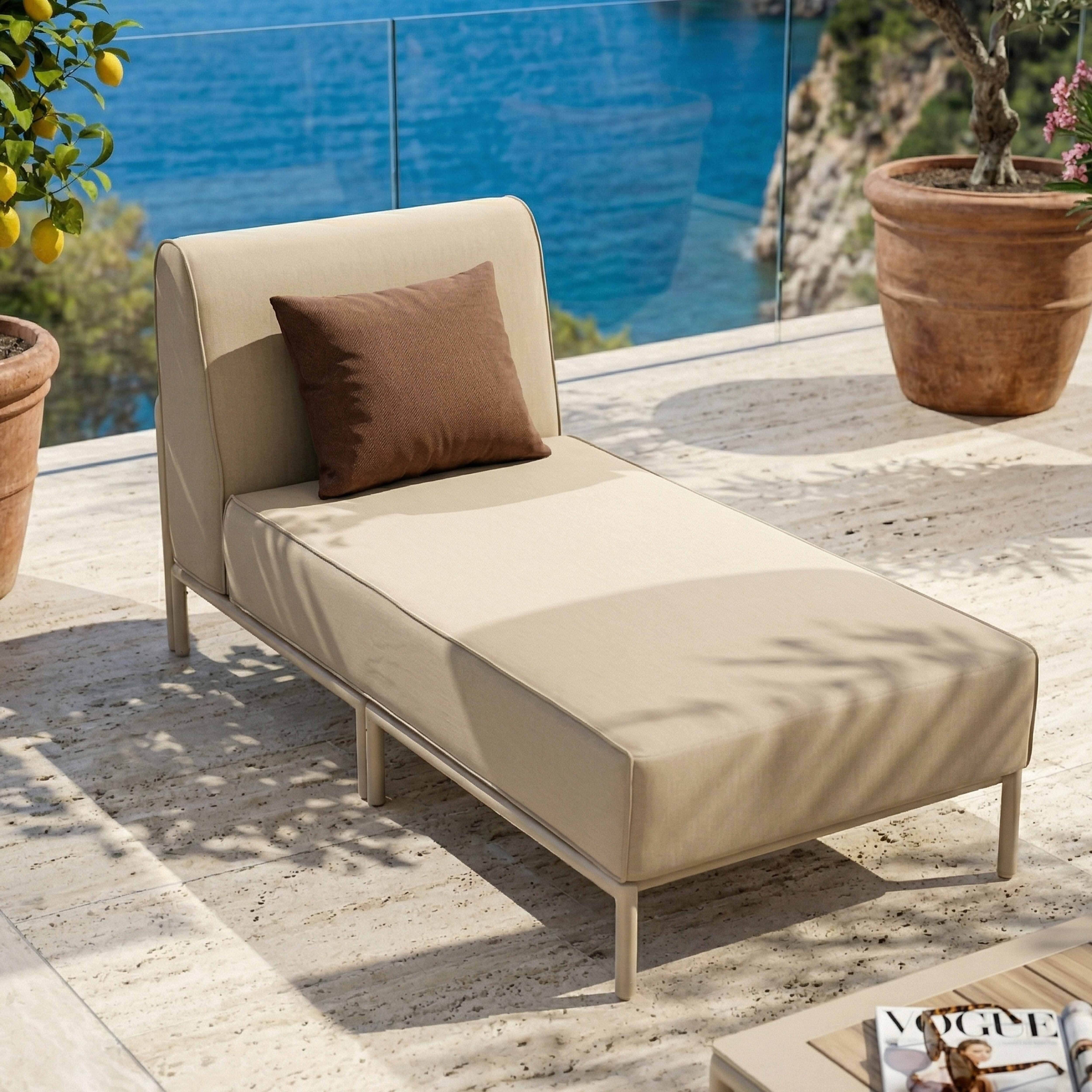 Oviala - Méridienne pour salon de jardin modulable en tissu beige Patio - Oviala - Image 3