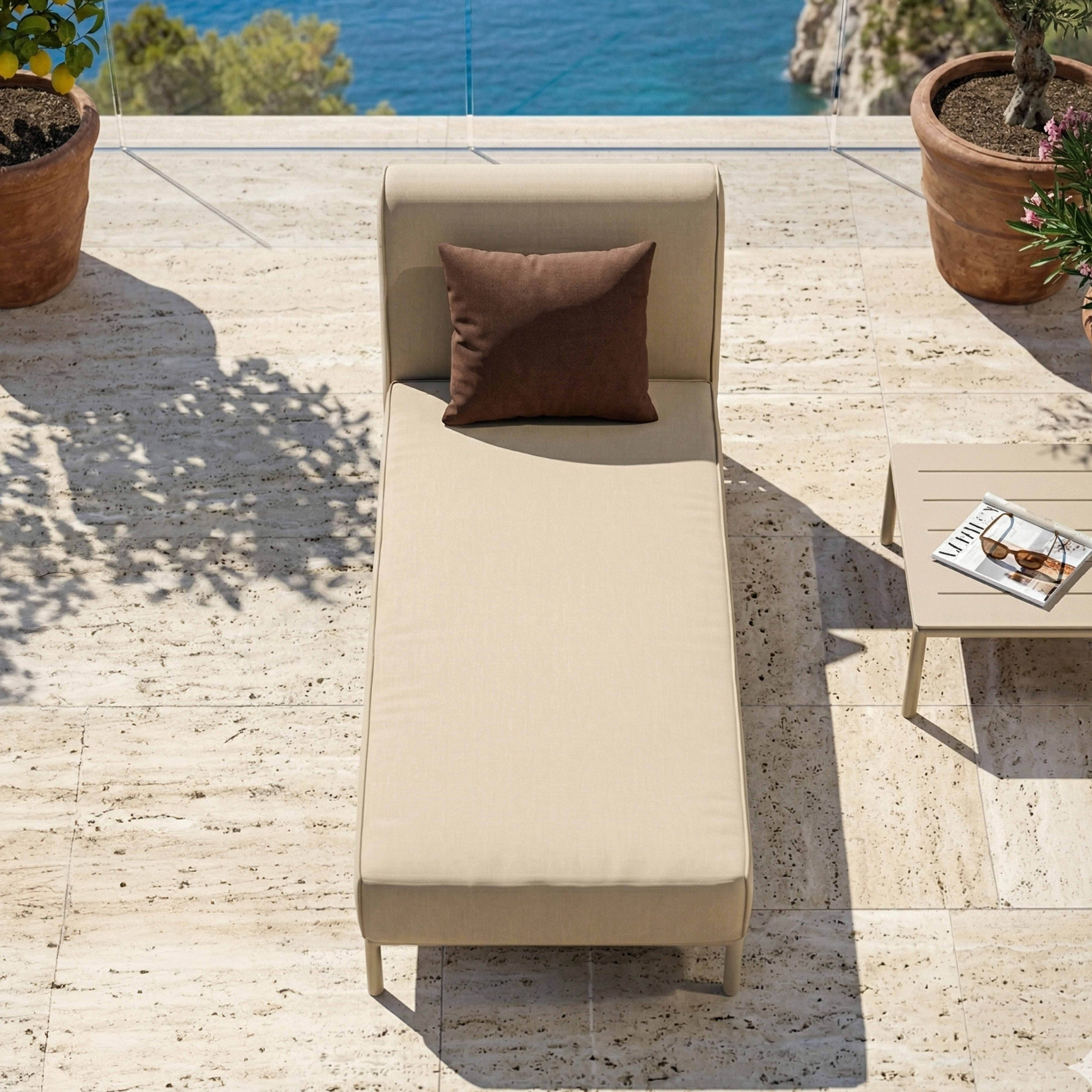 Oviala - Méridienne pour salon de jardin modulable en tissu beige Patio - Oviala - Image 4