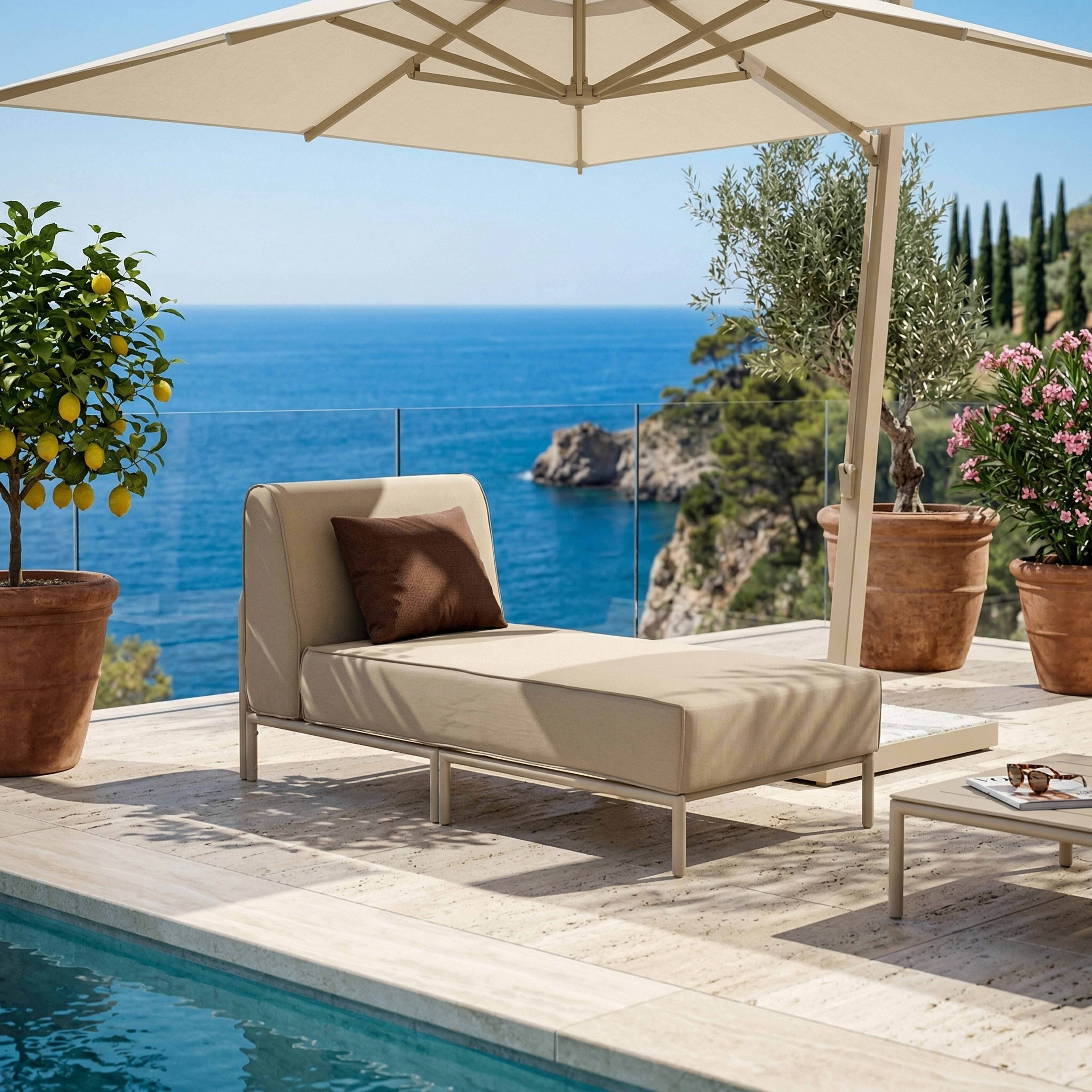 Oviala - Méridienne pour salon de jardin modulable en tissu beige Patio - Oviala - Image 2