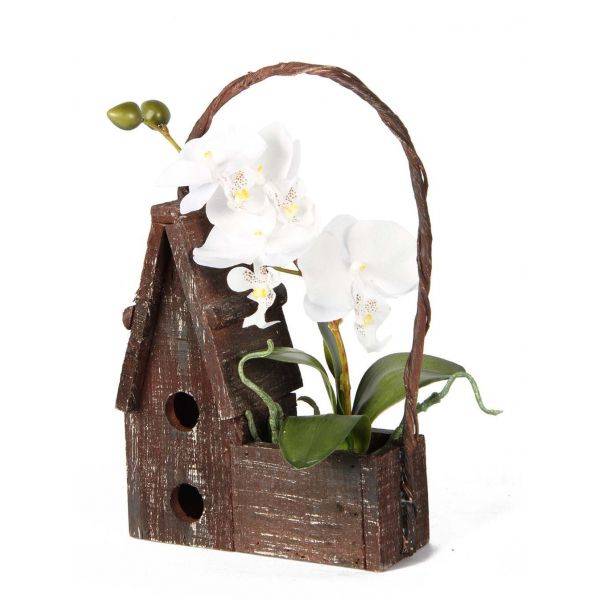 Ligne Deco - Maison en bois avec orchidées artificielles Ligne Deco