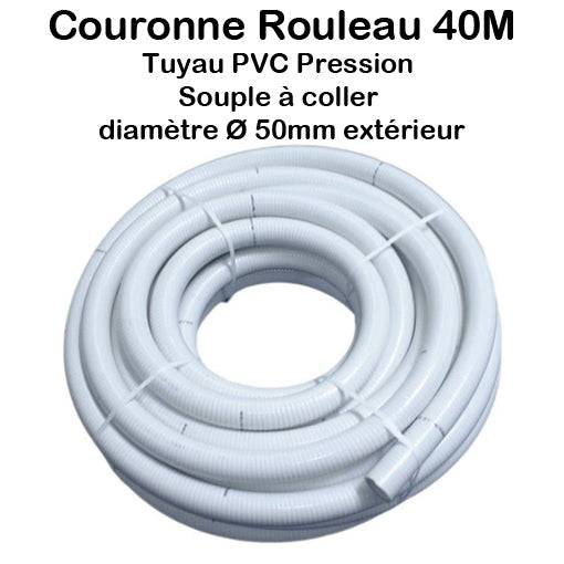 Couronne 50m Tuyau Blanc Piscine PVC Pression Souple Semi-Rigide à coller diamètre 50mm⌀ extérieur - Image 1