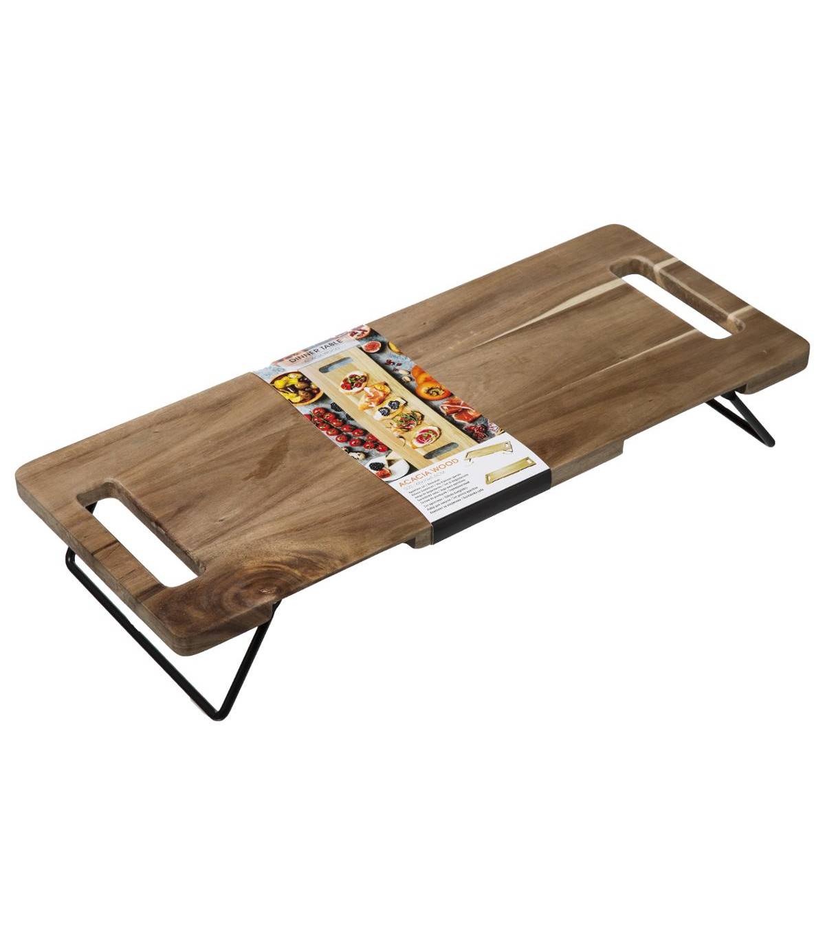 Plateau de présentation en bois d'Acacia sur pied en métal noir  48 x 20 cm - Image 2