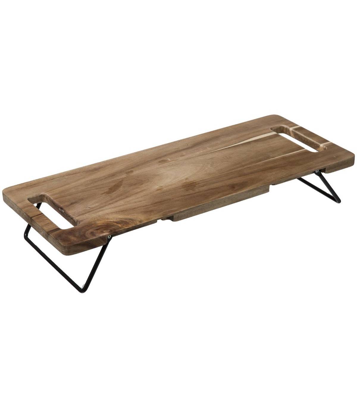 Plateau de présentation en bois d'Acacia sur pied en métal noir  48 x 20 cm - Image 1
