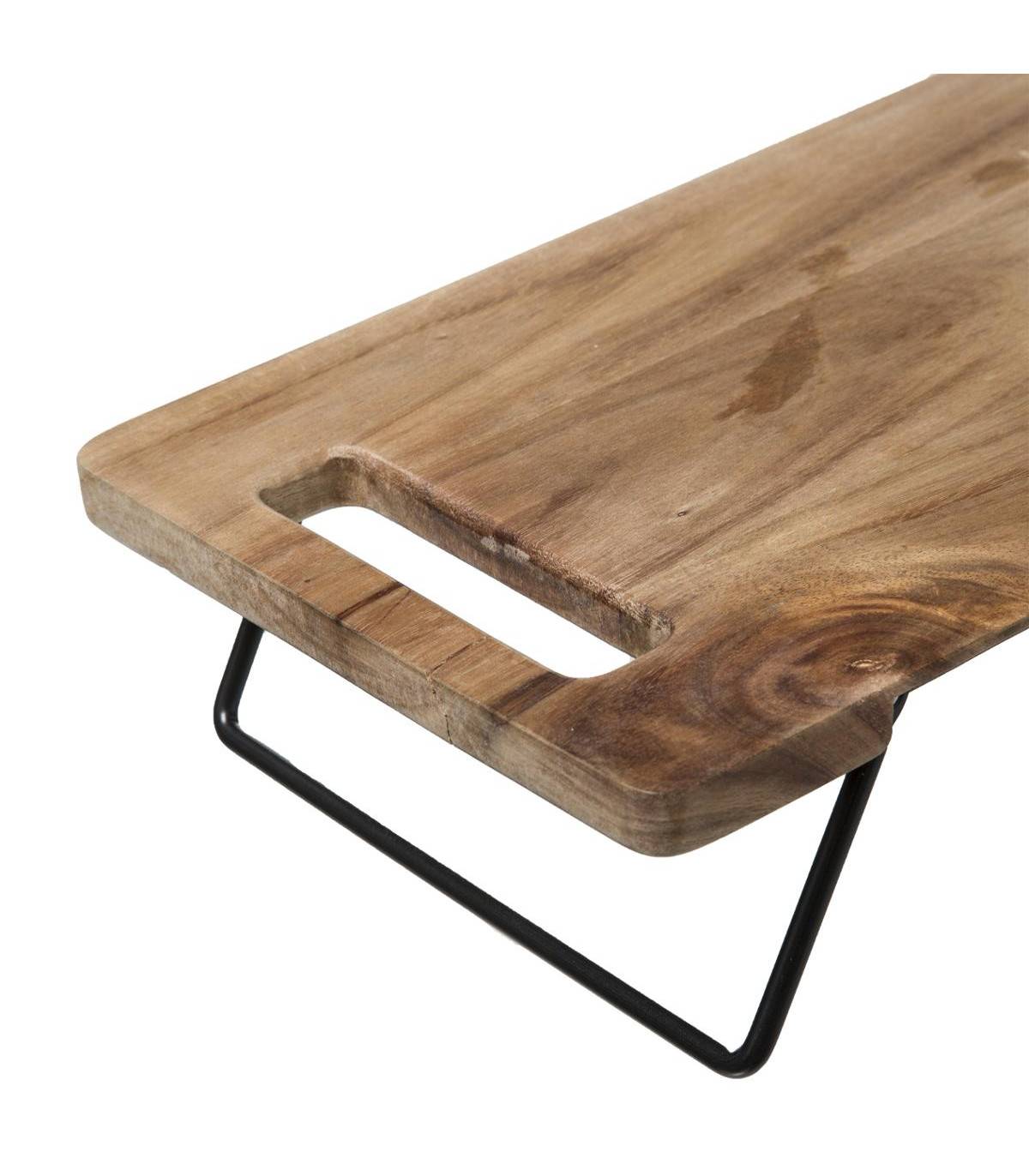 Plateau de présentation en bois d'Acacia sur pied en métal noir  48 x 20 cm - Image 3