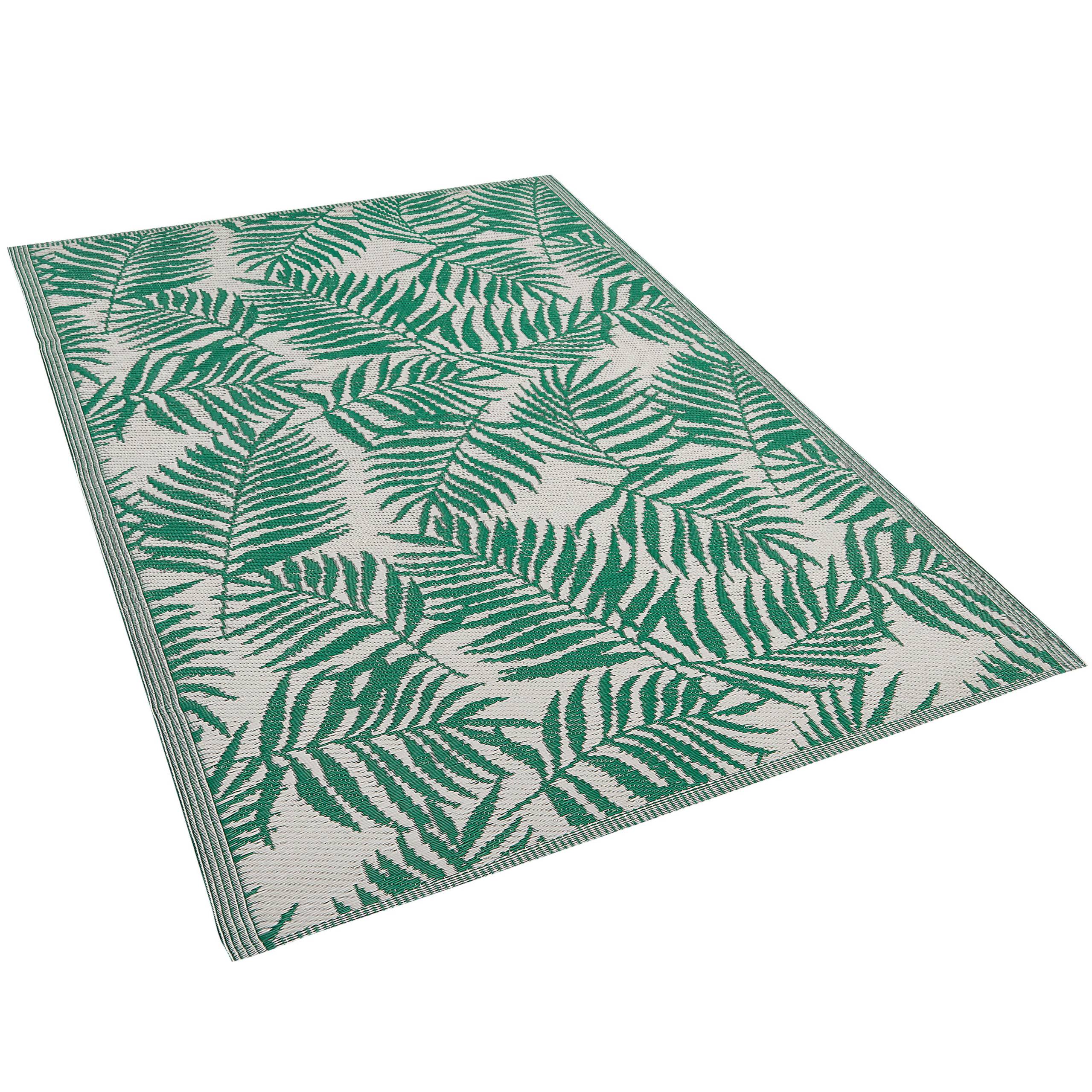 Beliani - Tapis d'Extérieur Vert Emeraude et Blanc en Polypropylène 120 x 180 cm Motif Feuilles de Palmier pour Terrasse au Style Moderne - Image 3