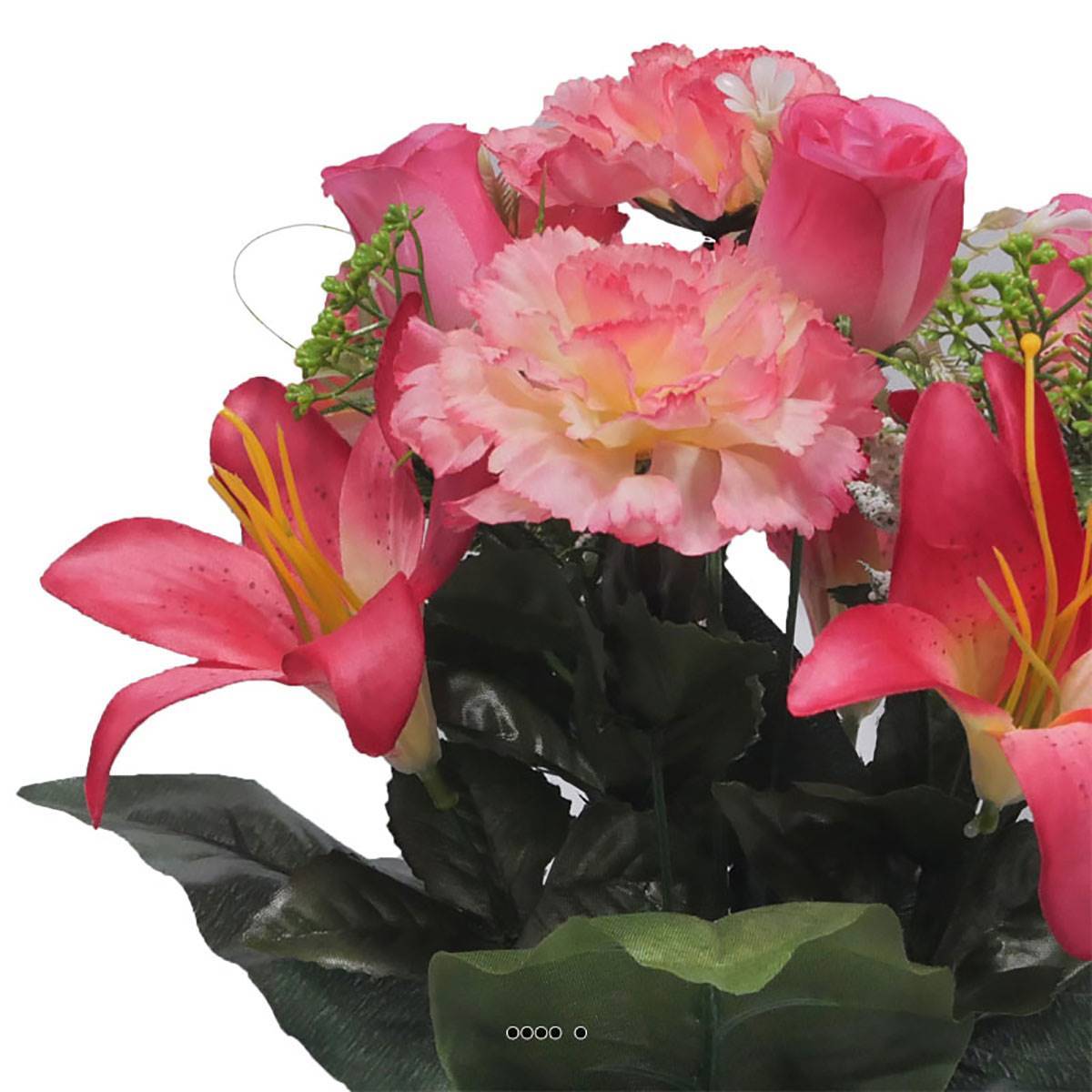 Artificielles - Pot fleurs artificielles pour le cimetière oeillets et lys Rose soutenu - couleur: Rose soutenu - Image 3