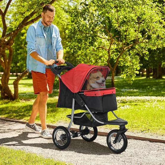 Poussette pour animaux tissu oxford rouge 109.50 x 54.50 x 106.50 cm - PANGIVO - Image 2