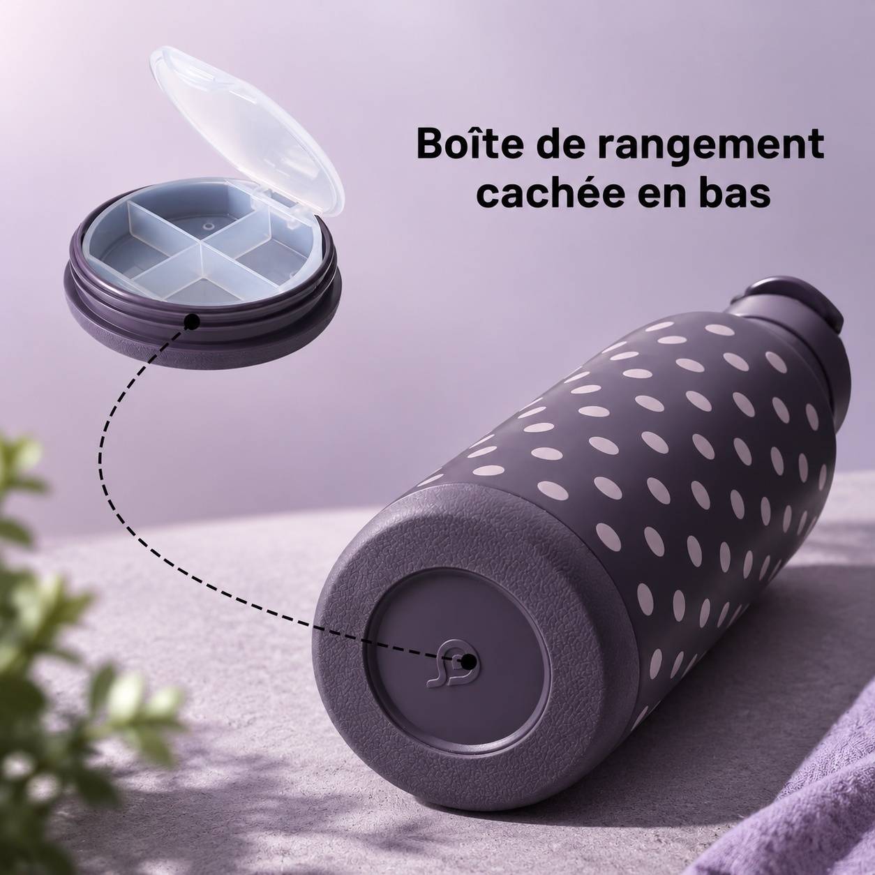 Bouteille Isotherme Acier Inoxydable 850ml avec Paille Double Usage et Boîte à Pilules pour Gym - Image 4