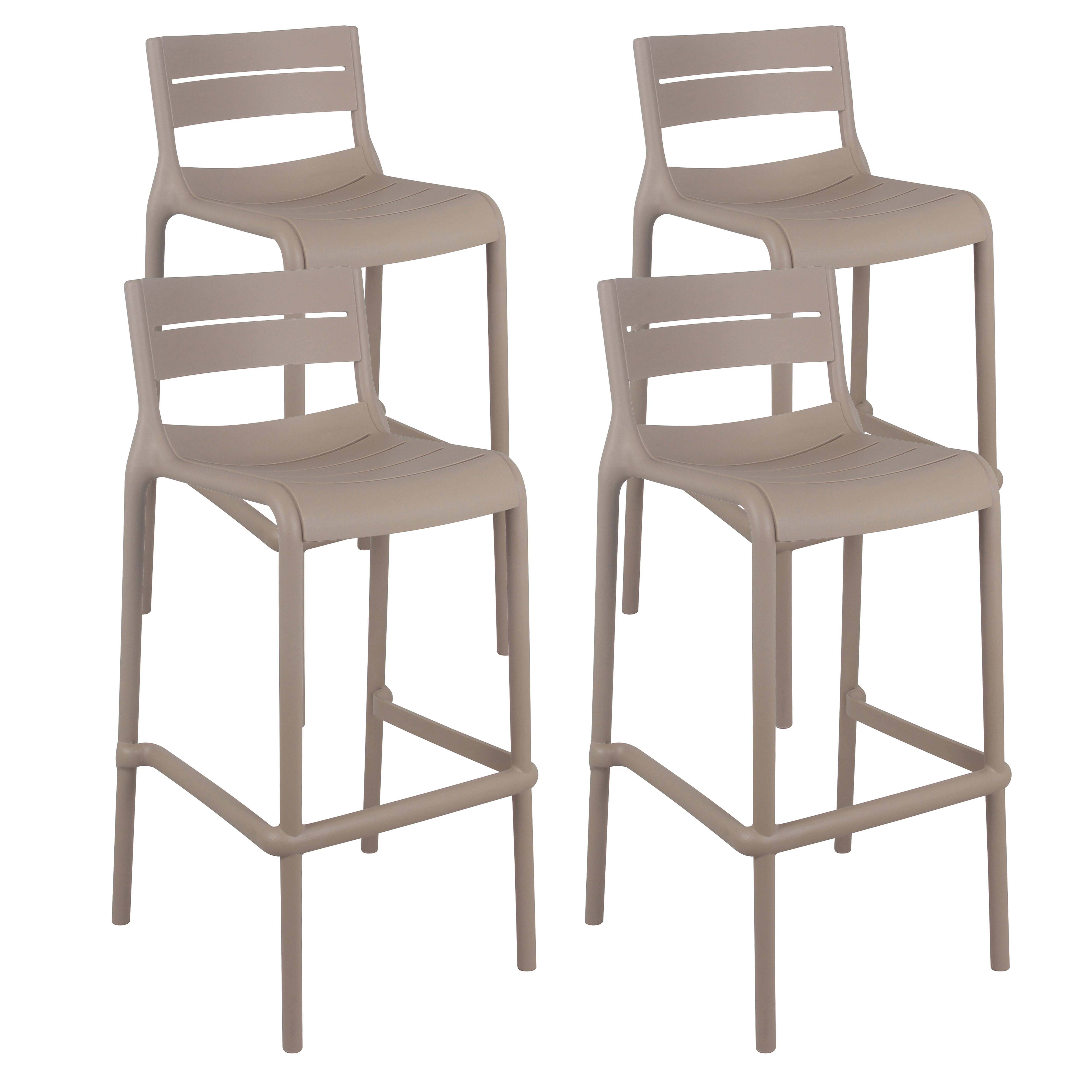 Oviala - Lot de 4 chaises hautes de terrasse en plastique beige - Oviala - Image 1