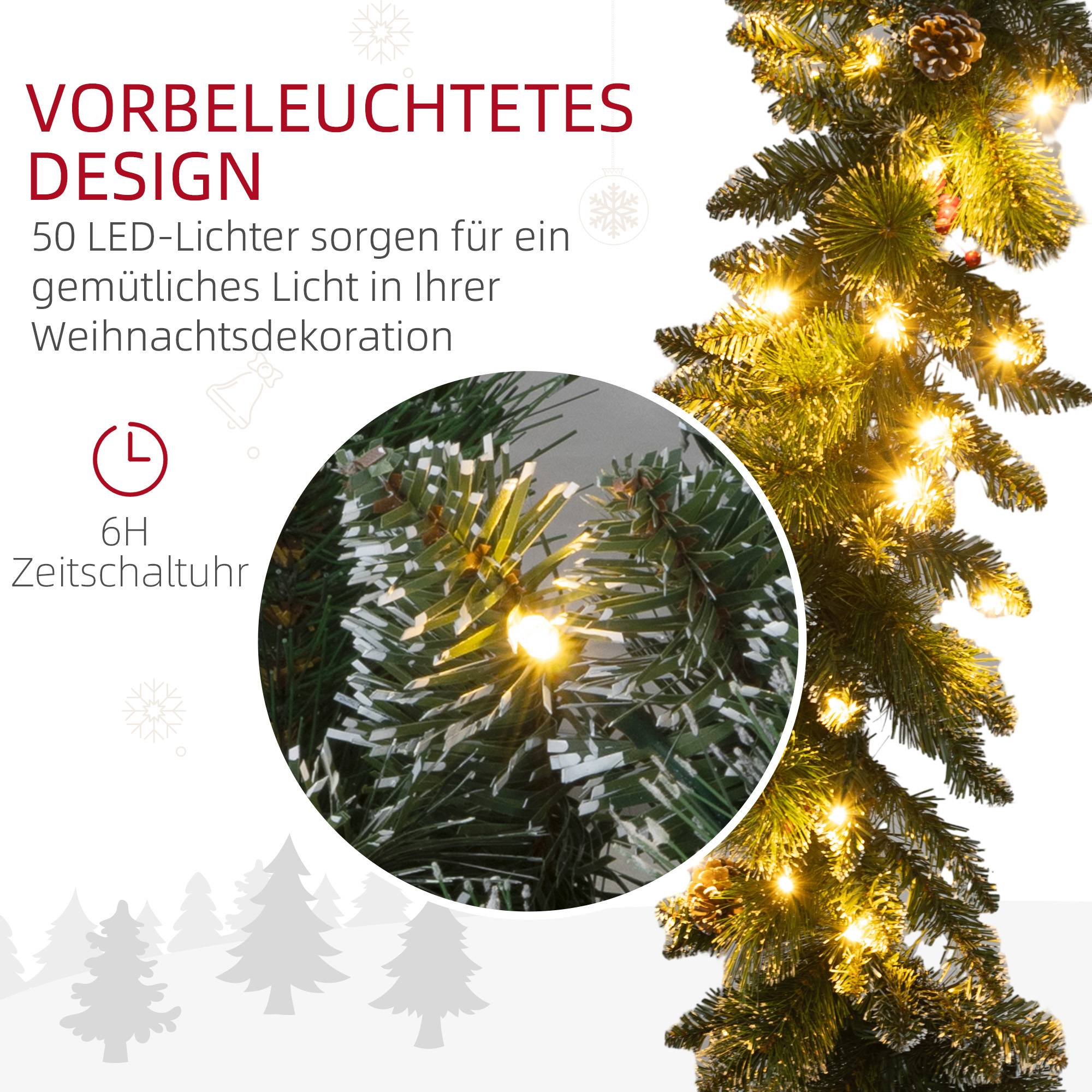 Guirlande de Noël artificielle de 1,8 m avec lumières, décoration florale, verte - Image 7