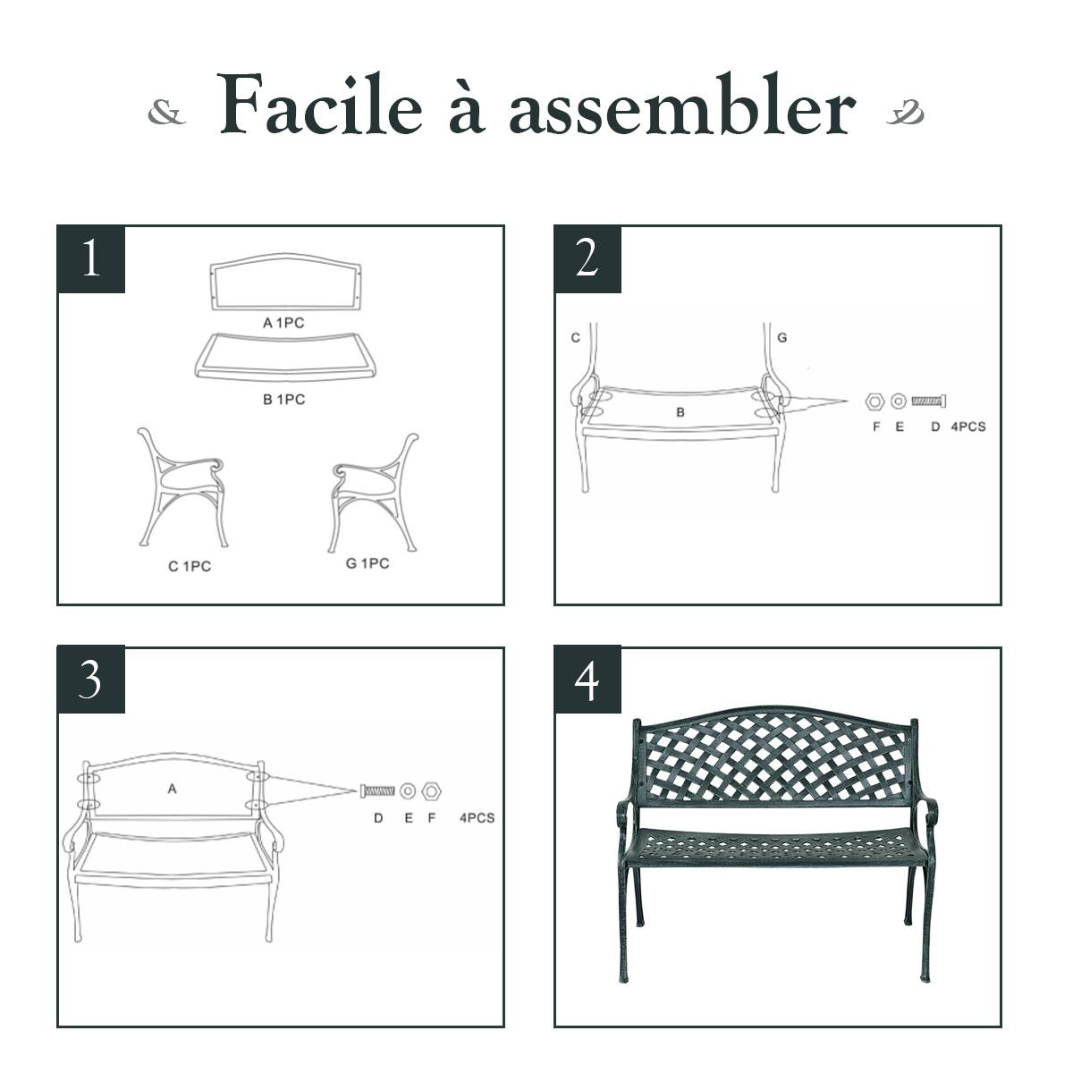 Maison Chic - Banc de Jardin 2-3 Places en Fonte d'Aluminium avec Design Ajouré 103 x 64 x 83 cm pour Terrasse/Cour/Balcon/Pelouse/Parc - Image 8