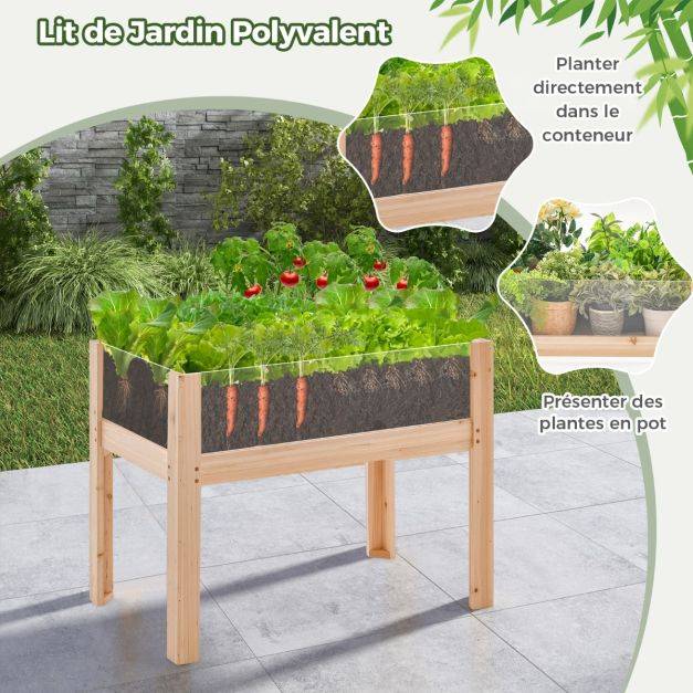 Helloshop26 - Jardinière surélevée en bois trous de drainage panneaux acryliques transparent légumes herbes fleurs capacité de 130 litres naturel - Image 3