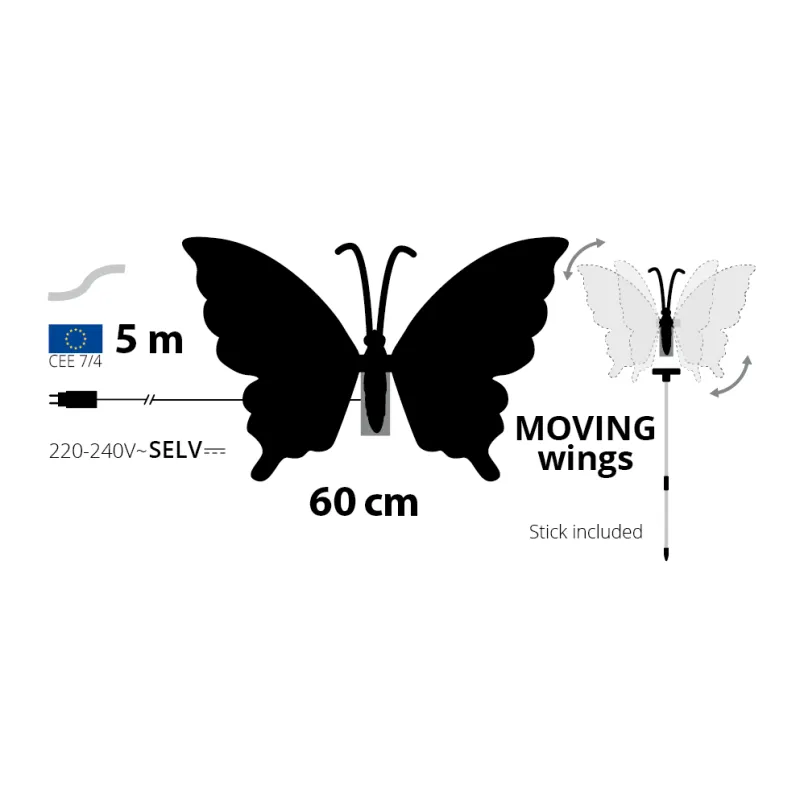 Lotti - Papillon lumineux LED 60cm Ailes Mobiles Blanc Chaud Transparent Décoration Jardin Lotti - Image 2