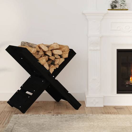 Porte-bûches moderne en bois de pin massif Stockage à bois pour intérieur 47x39,5x48 cm Noir - ComfortXL Outdoor Living - Image 3
