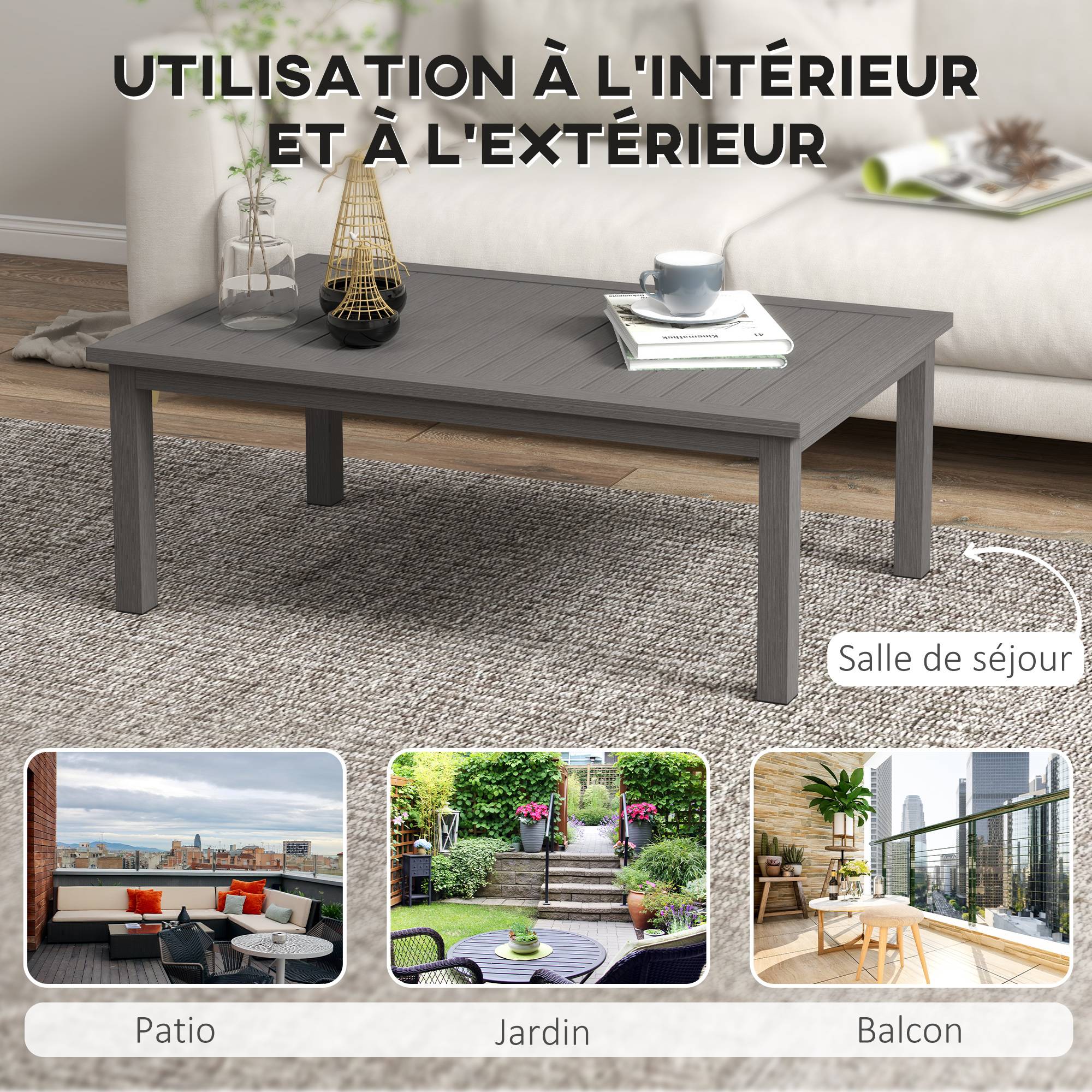 PANGIVO - Table basse de jardin aluminium marron 100 x 60 x 37 cm - PANGIVO - Image 8