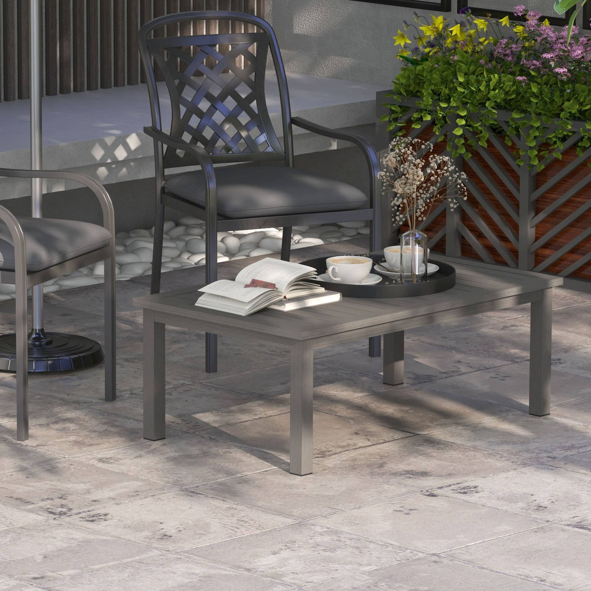 PANGIVO - Table basse de jardin aluminium marron 100 x 60 x 37 cm - PANGIVO - Image 3