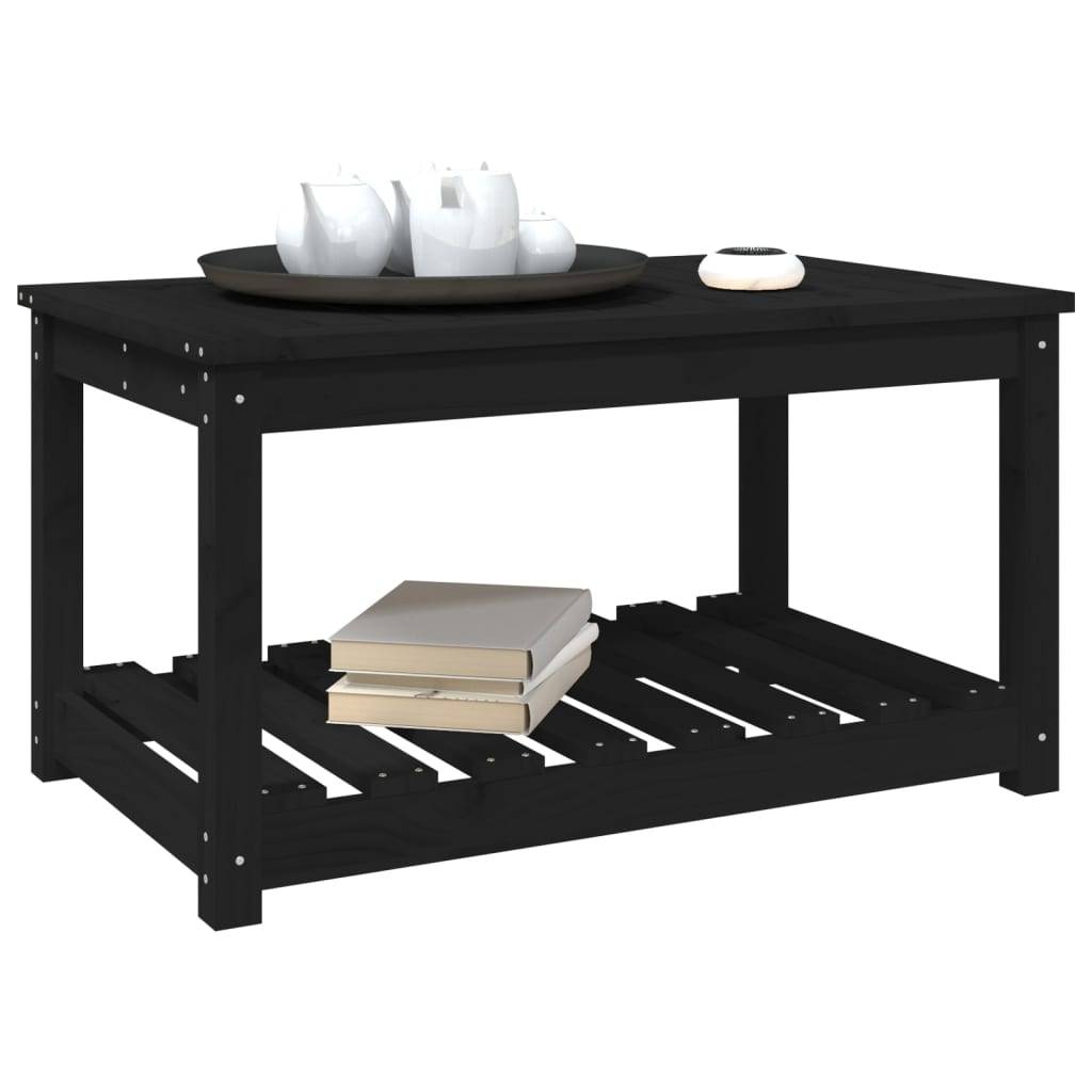 Table de Salon de Jardin Noire avec Étagère 82,5x50,5cm en Bois de Pin – ComfortXL Outdoor Living - Image 4