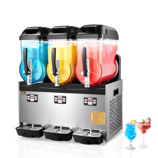 VEVOR Machine à granite commerciale 3x12L triple réservoir, inox 144 tasses, pour restaurant/café/bar. - Image 1