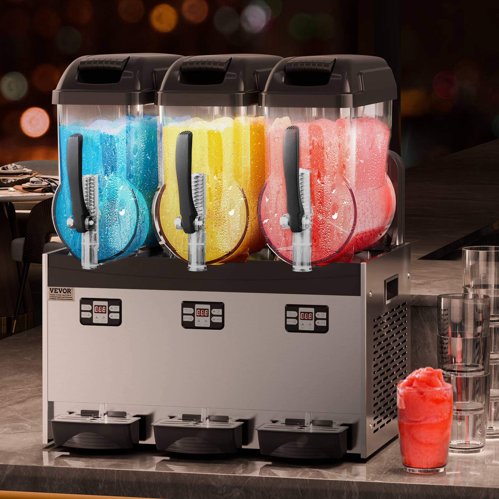VEVOR Machine à granite commerciale 3x12L triple réservoir, inox 144 tasses, pour restaurant/café/bar. - Image 8