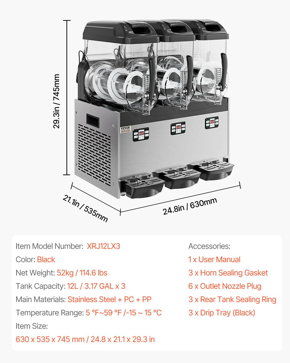 VEVOR Machine à granite commerciale 3x12L triple réservoir, inox 144 tasses, pour restaurant/café/bar. - Image 7