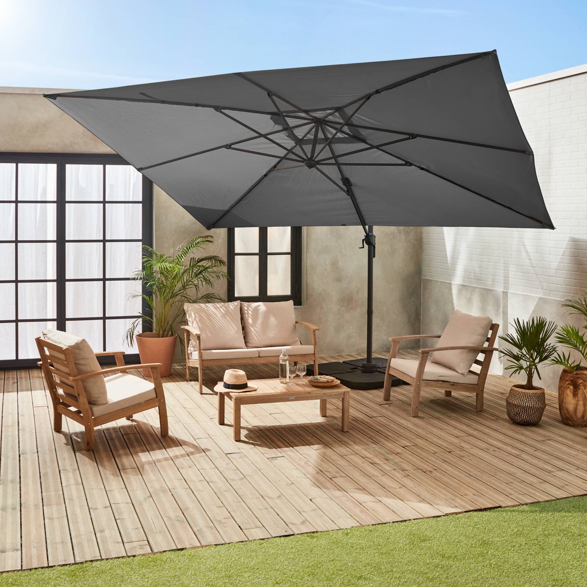 Parasol déporté rectangulaire 3x4m – Antibes – gris – parasol déporté. inclinable. rabattable et rotatif à 360° | sweeek - Image 3