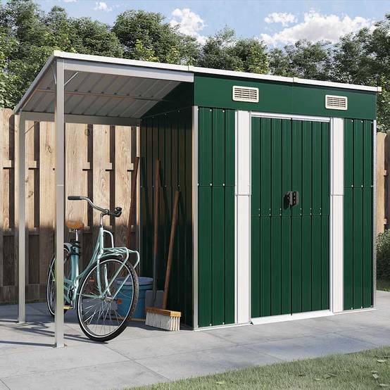 Abri Jardin Métal Acier Galvanisé Bûcher Rangement Extérieur 277x107cm Vert - ComfortXL Outdoor Living - Image 1