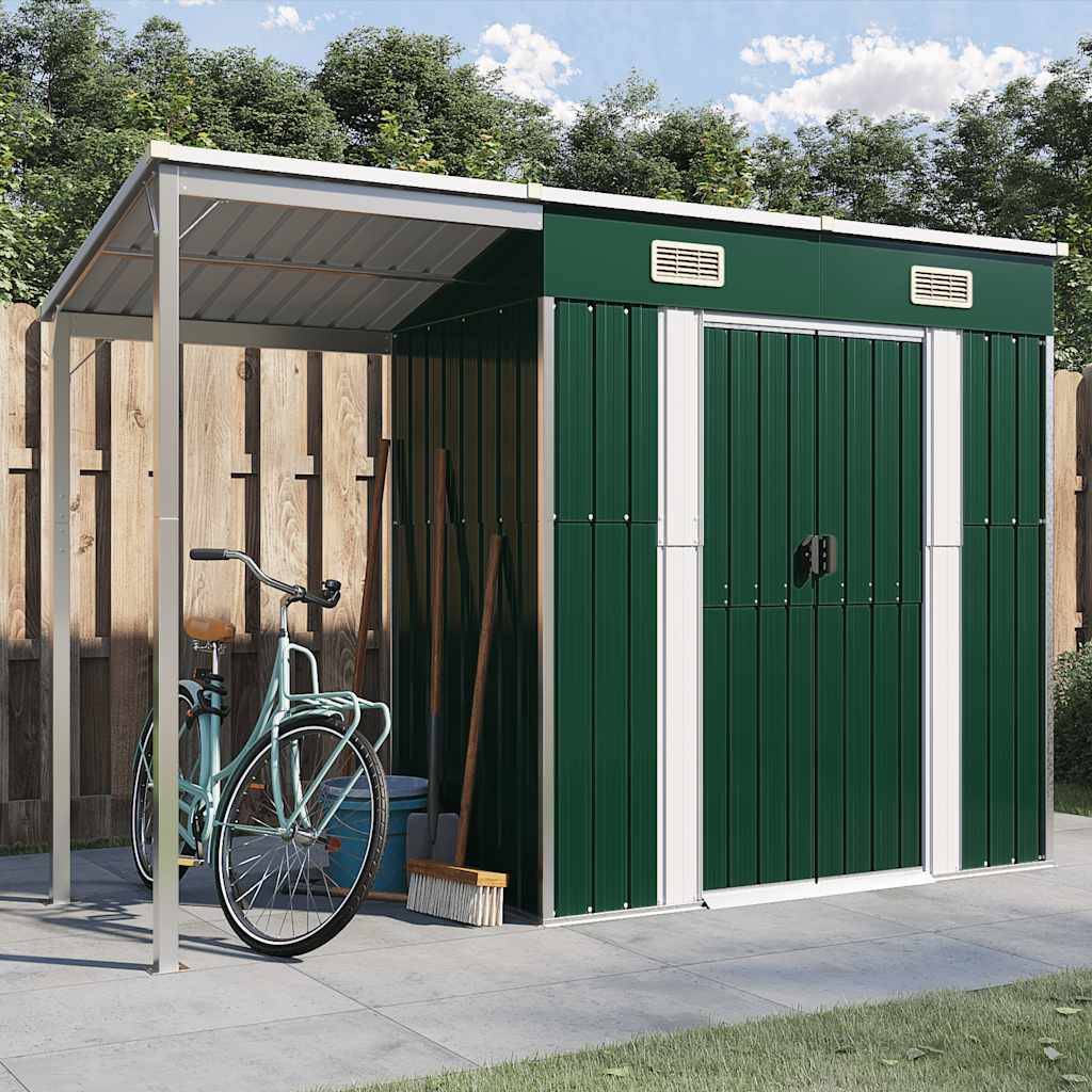 Abri Jardin Métal Acier Galvanisé Bûcher Rangement Extérieur 277x107cm Vert - ComfortXL Outdoor Living - Image 1