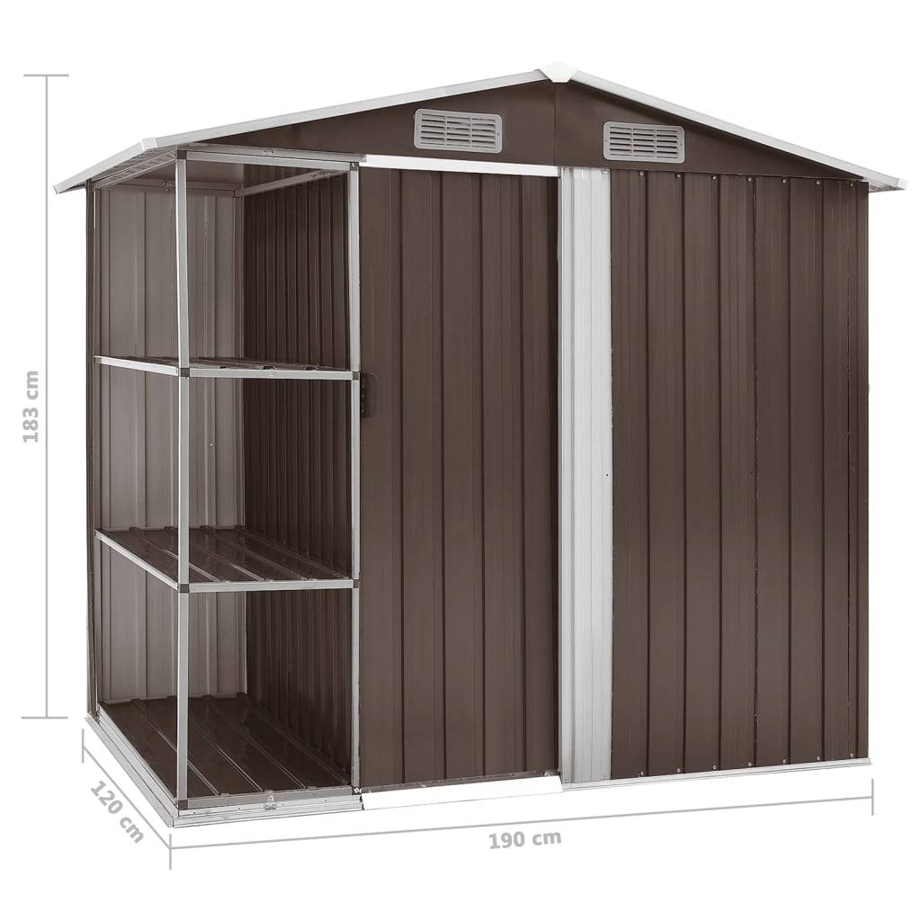 Abri de jardin cabane cabanon maison de stockage remise extérieur hangar outils robuste avec étagère 205 x 130 x 183 cm Fer marron - Image 7