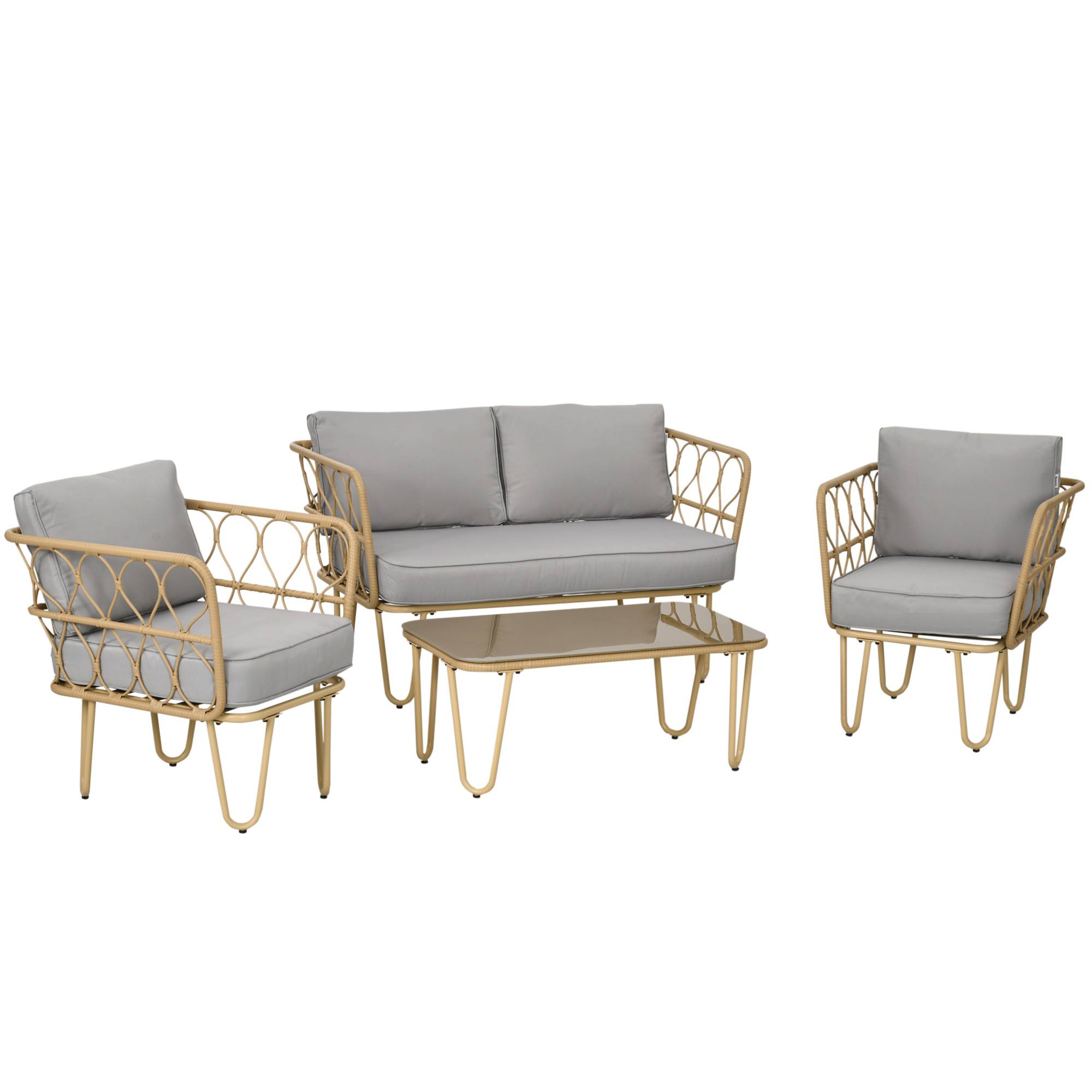 Outsunny - Salon de jardin 4 places 4 pièces style colonial résine tressée aspect rotin coussins gris - Outsunny - Image 1