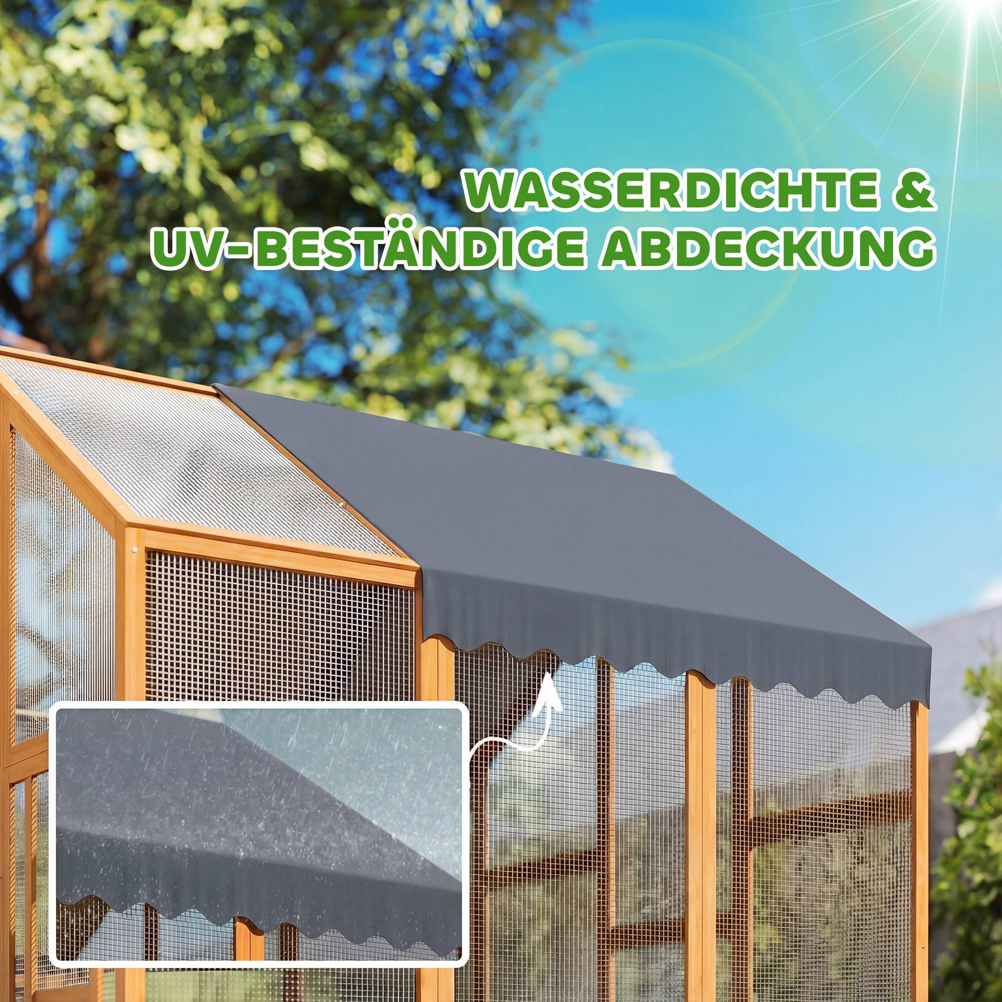 Poulailler de 3,07 m² avec enclos en bois recouvert de tissu imperméable et verrou de sécurité, pour 6 à 8 poules. Dimensions : 1,7 x 1,8 x 1,8 m. - Image 8