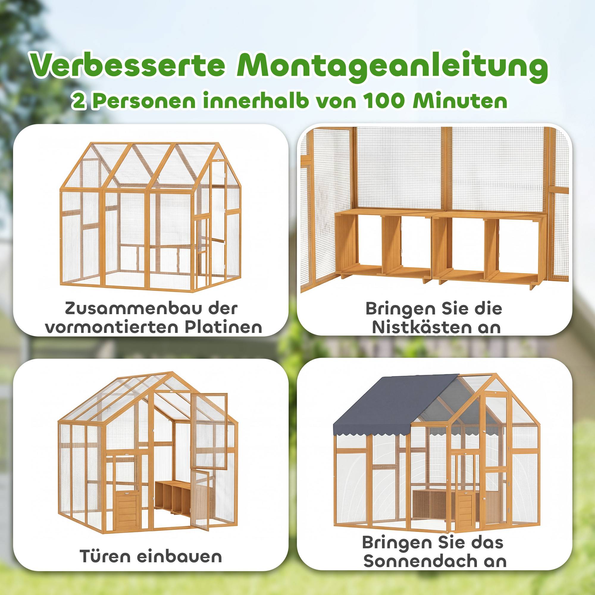 Poulailler de 3,07 m² avec enclos en bois recouvert de tissu imperméable et verrou de sécurité, pour 6 à 8 poules. Dimensions : 1,7 x 1,8 x 1,8 m. - Image 6