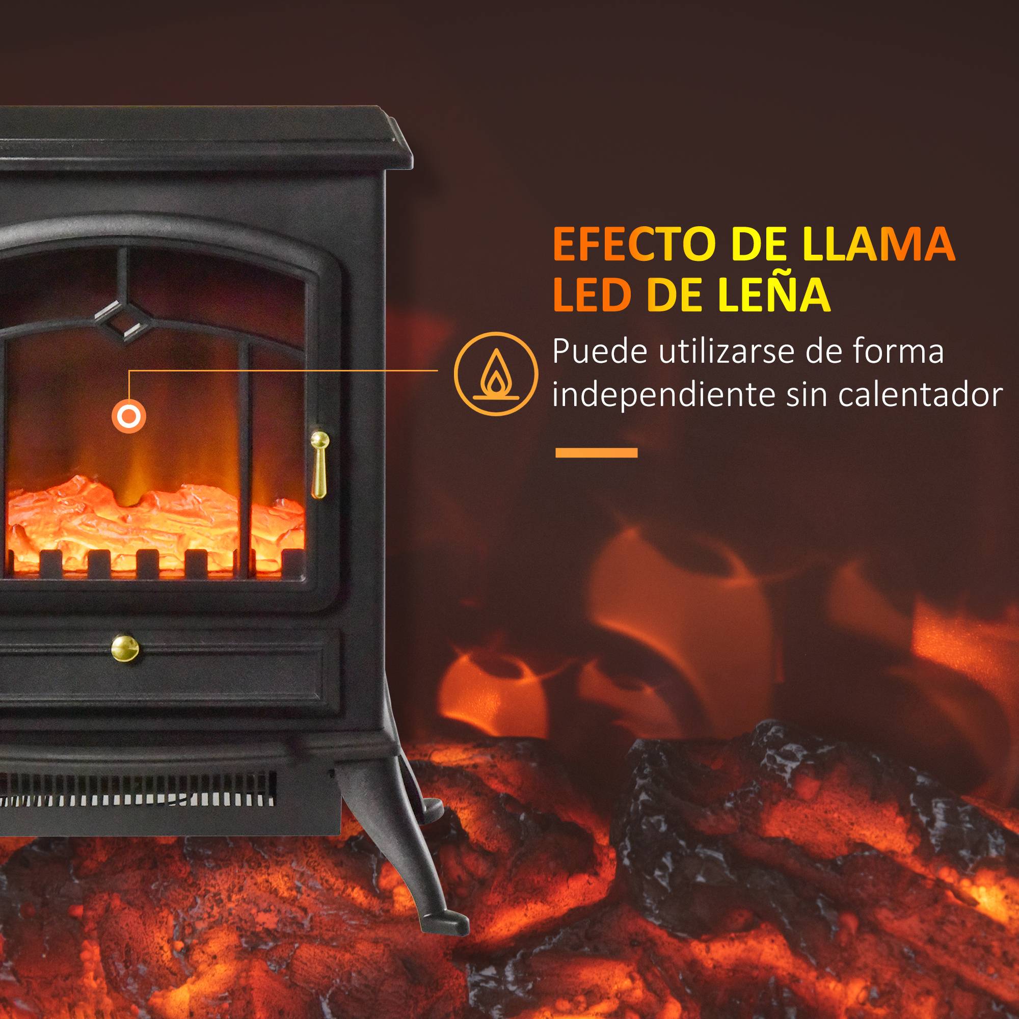 Cheminée décorative avec effet de flamme, thermostat et protection anti-surchauffe 45x28x54 cm noir - Image 6