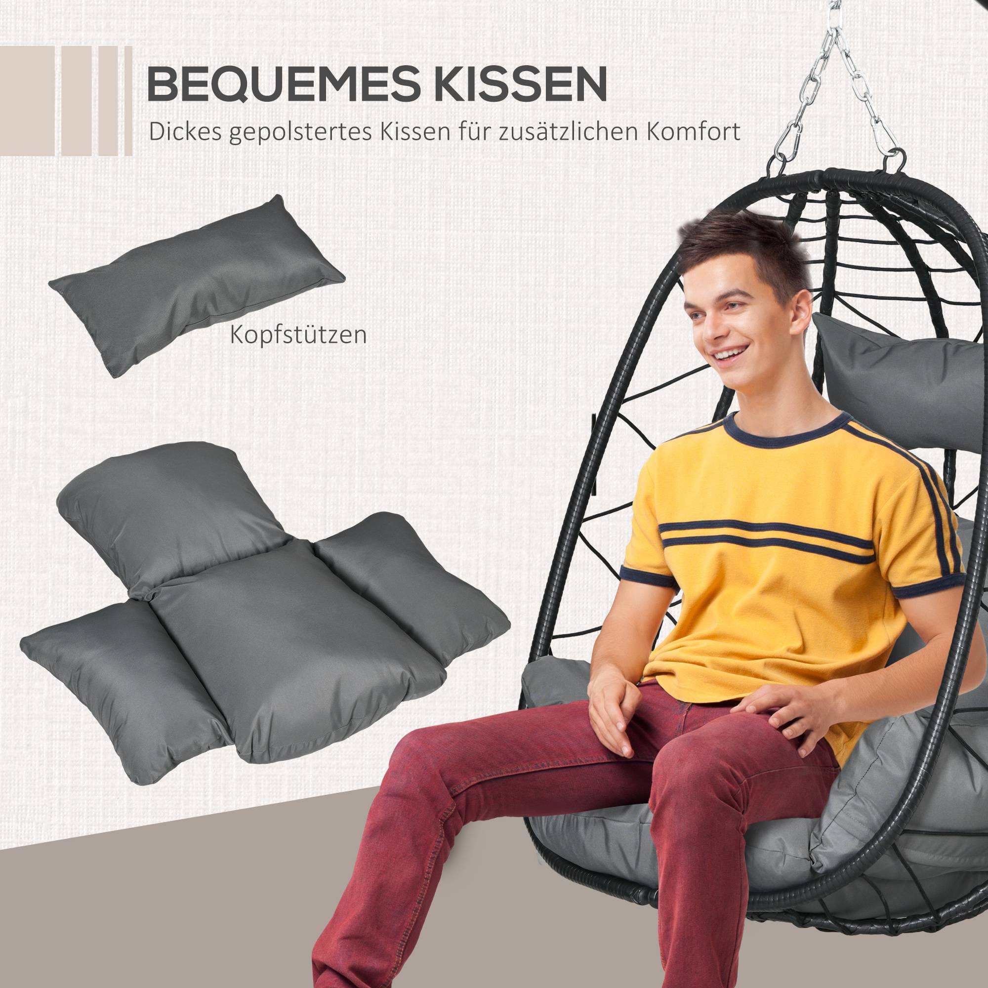 ComfortXL - Fauteuil œuf suspendu acier noir 102 x 102 x 195 cm coussins housse imperméable - ComfortXL Outdoor Living - Image 6