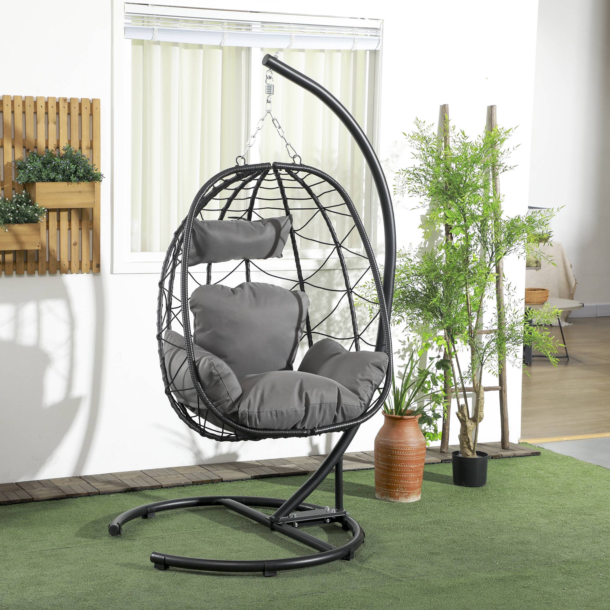 ComfortXL - Fauteuil œuf suspendu acier noir 102 x 102 x 195 cm coussins housse imperméable - ComfortXL Outdoor Living - Image 2