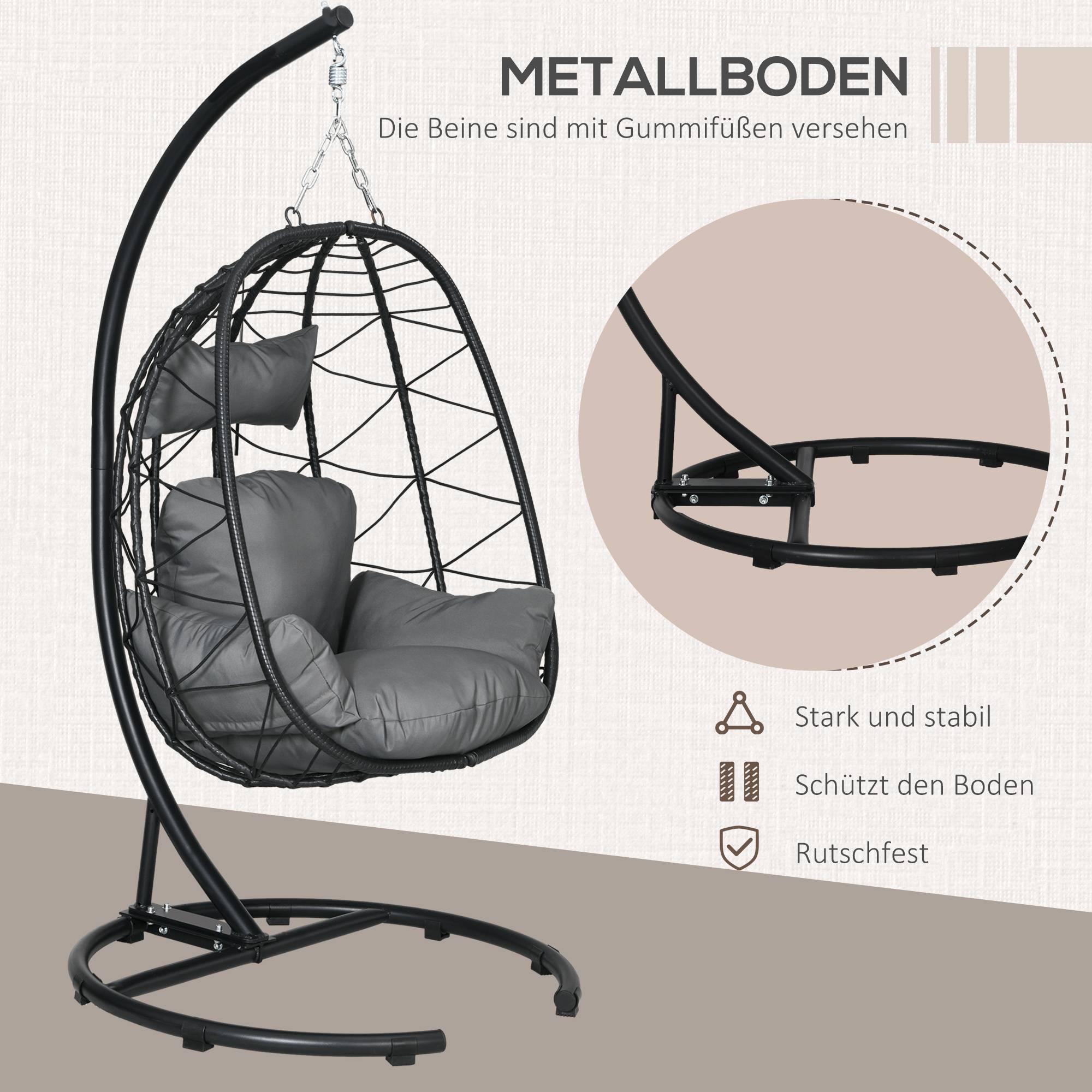 ComfortXL - Fauteuil œuf suspendu acier noir 102 x 102 x 195 cm coussins housse imperméable - ComfortXL Outdoor Living - Image 5