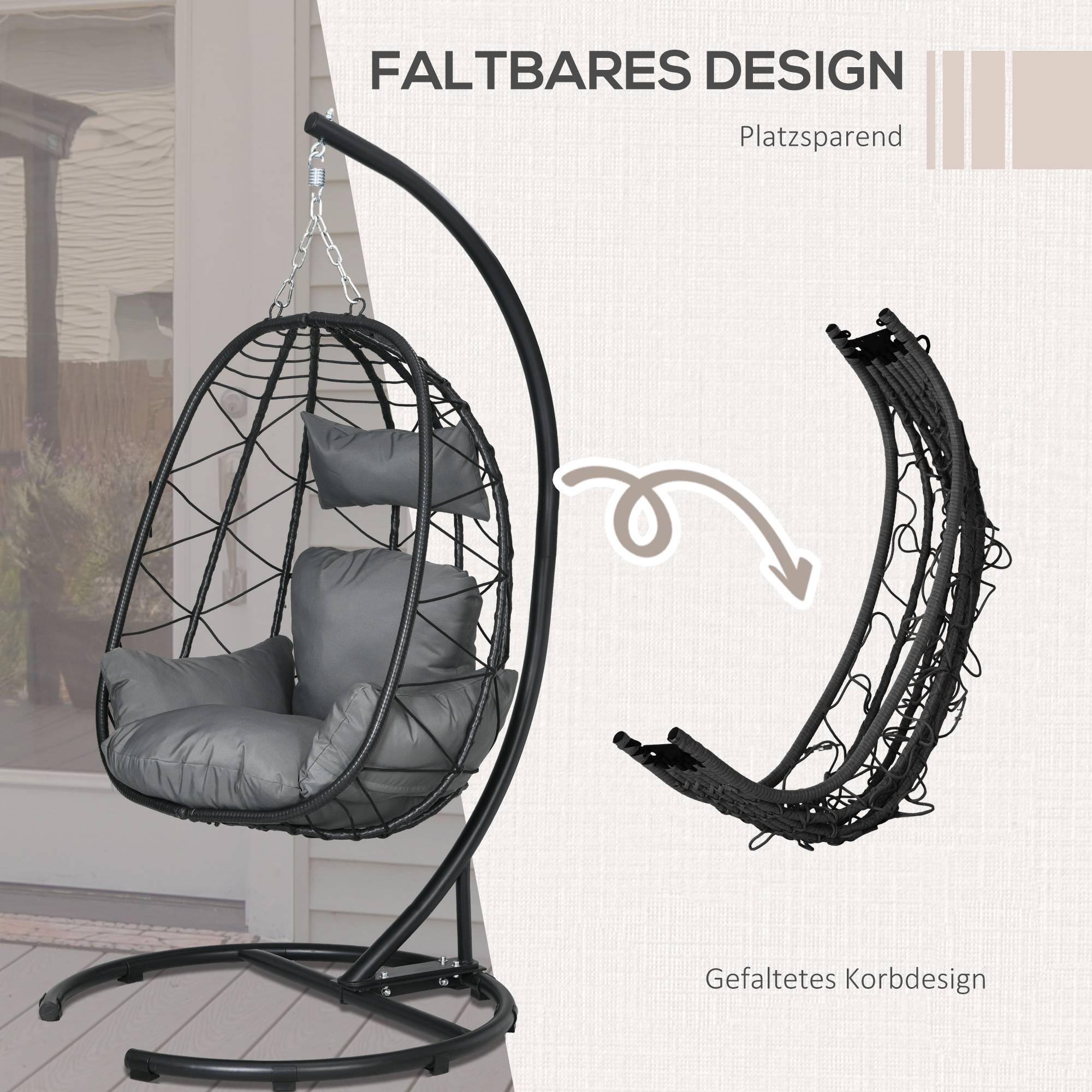 ComfortXL - Fauteuil œuf suspendu acier noir 102 x 102 x 195 cm coussins housse imperméable - ComfortXL Outdoor Living - Image 4