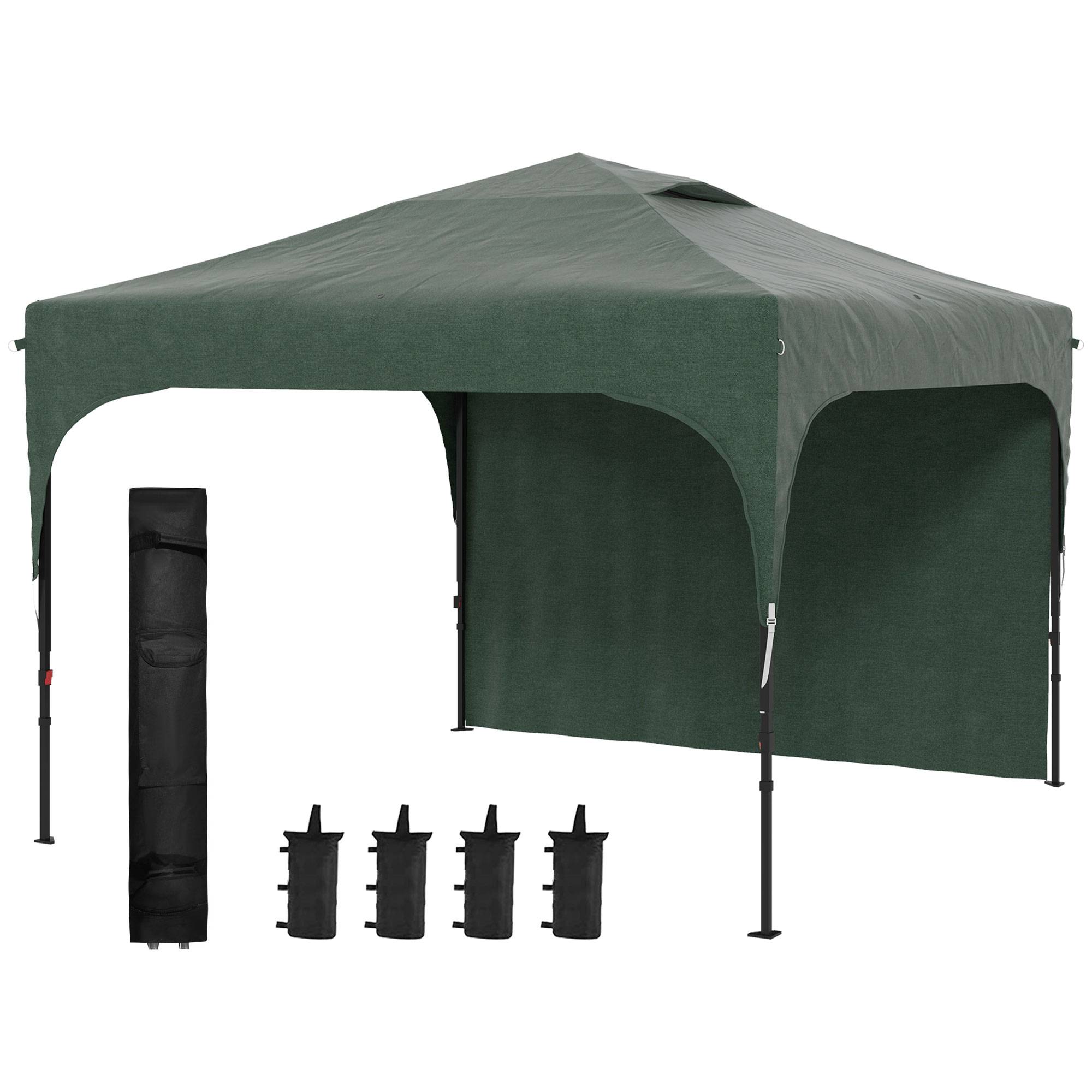 Gazebo de jardin 3x3m avec hauteur réglable, 1 paroi latérale étanche, 4 sacs de sable et sac de transport (vert) - Image 2