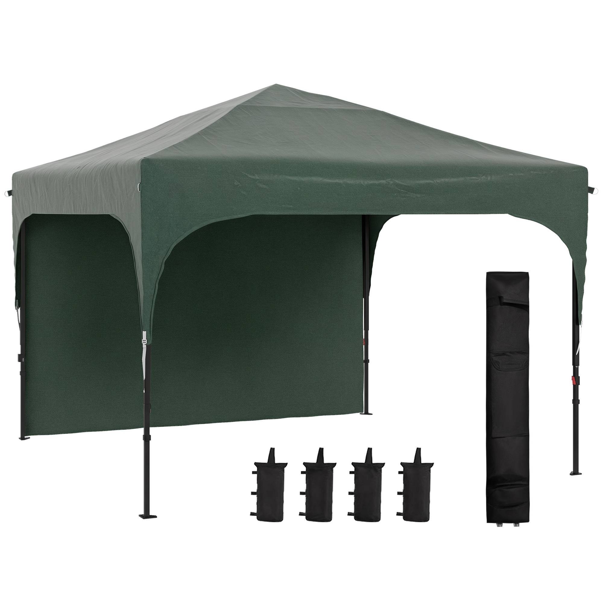 Gazebo de jardin 3x3m avec hauteur réglable, 1 paroi latérale étanche, 4 sacs de sable et sac de transport (vert) - Image 1