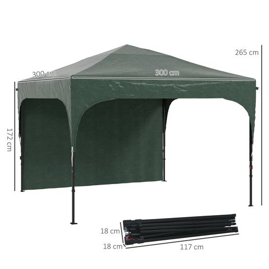 Gazebo de jardin 3x3m avec hauteur réglable, 1 paroi latérale étanche, 4 sacs de sable et sac de transport (vert) - Image 5