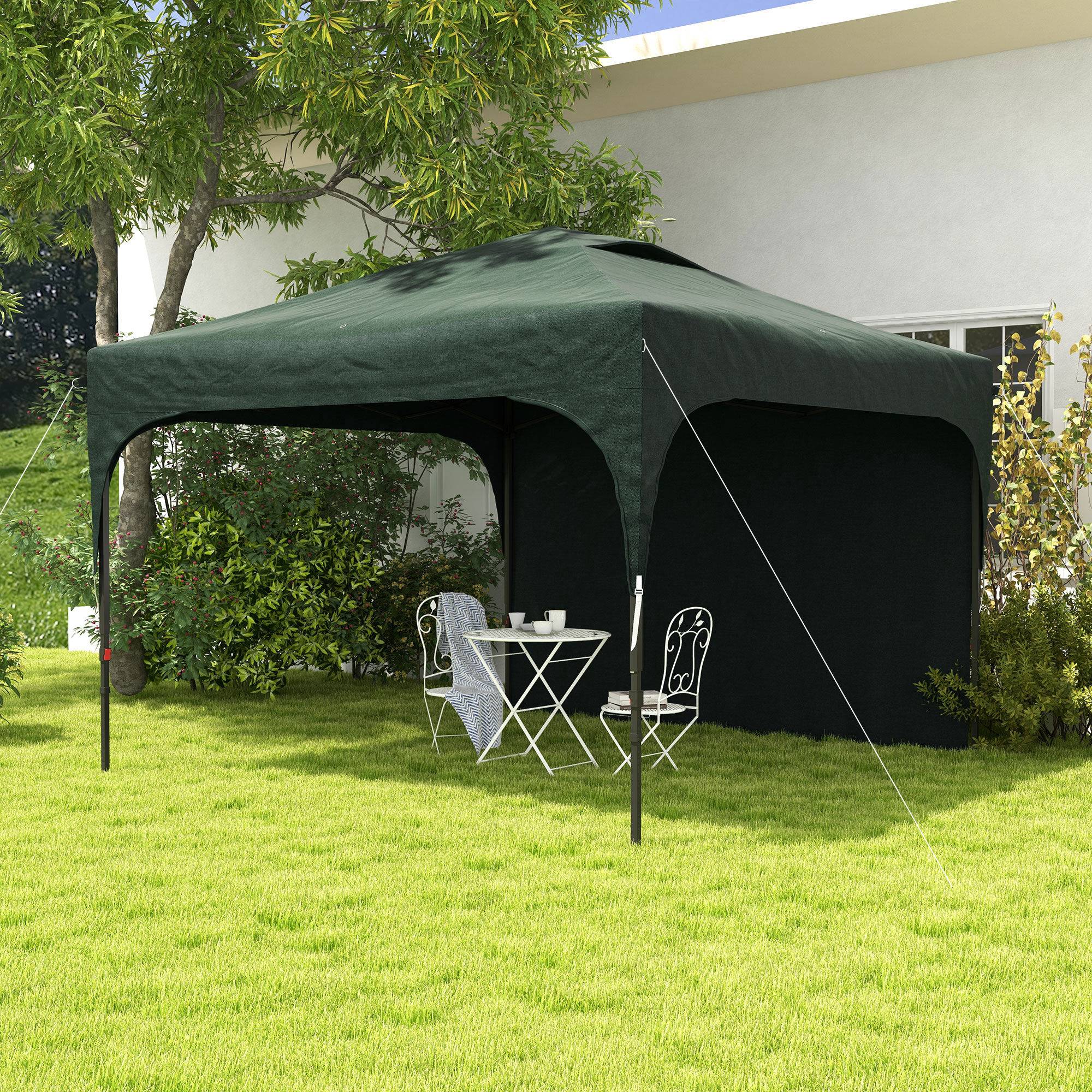 Gazebo de jardin 3x3m avec hauteur réglable, 1 paroi latérale étanche, 4 sacs de sable et sac de transport (vert) - Image 3