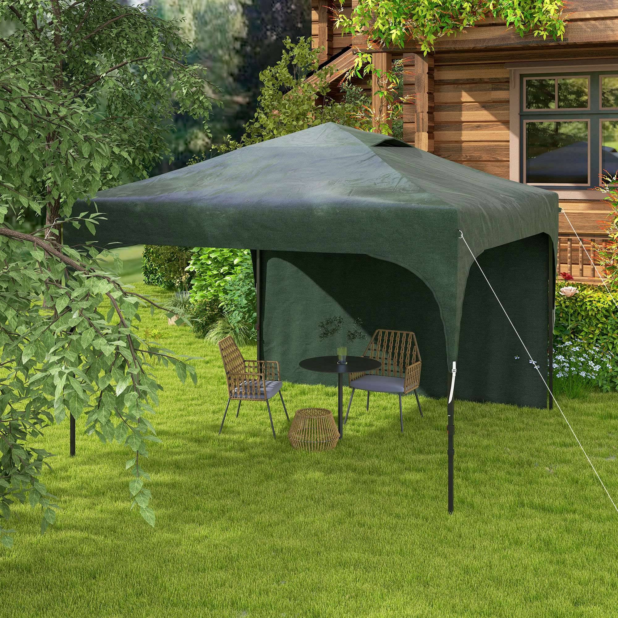 Gazebo de jardin 3x3m avec hauteur réglable, 1 paroi latérale étanche, 4 sacs de sable et sac de transport (vert) - Image 4