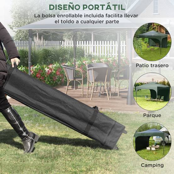 Gazebo de jardin 3x3m avec hauteur réglable, 1 paroi latérale étanche, 4 sacs de sable et sac de transport (vert) - Image 8