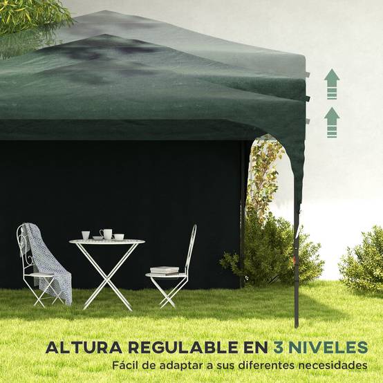 Gazebo de jardin 3x3m avec hauteur réglable, 1 paroi latérale étanche, 4 sacs de sable et sac de transport (vert) - Image 6