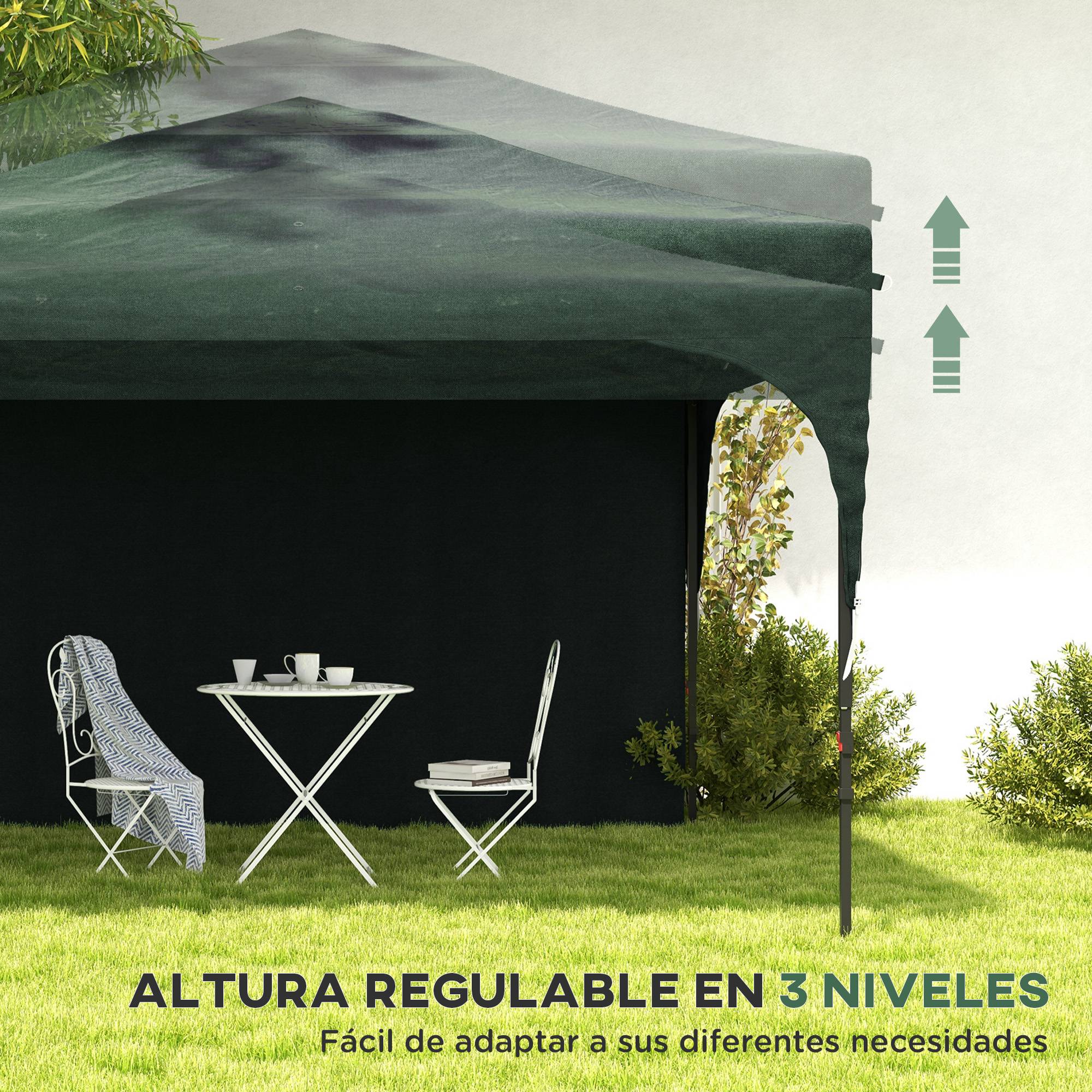 Gazebo de jardin 3x3m avec hauteur réglable, 1 paroi latérale étanche, 4 sacs de sable et sac de transport (vert) - Image 6