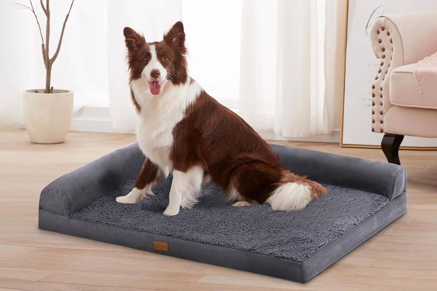 Canapé pour Chien Orthopedique Imperméable Tapis Chien Dehoussable Lavable 112 x 81 x 18 cm Gris