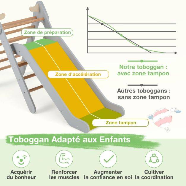 Helloshop26 - Toboggan enfant 2 en 1 avec triangle d'escalade en bois massif pente de toboggan réglable pour 1 an + charge 60 kg naturel - Image 4
