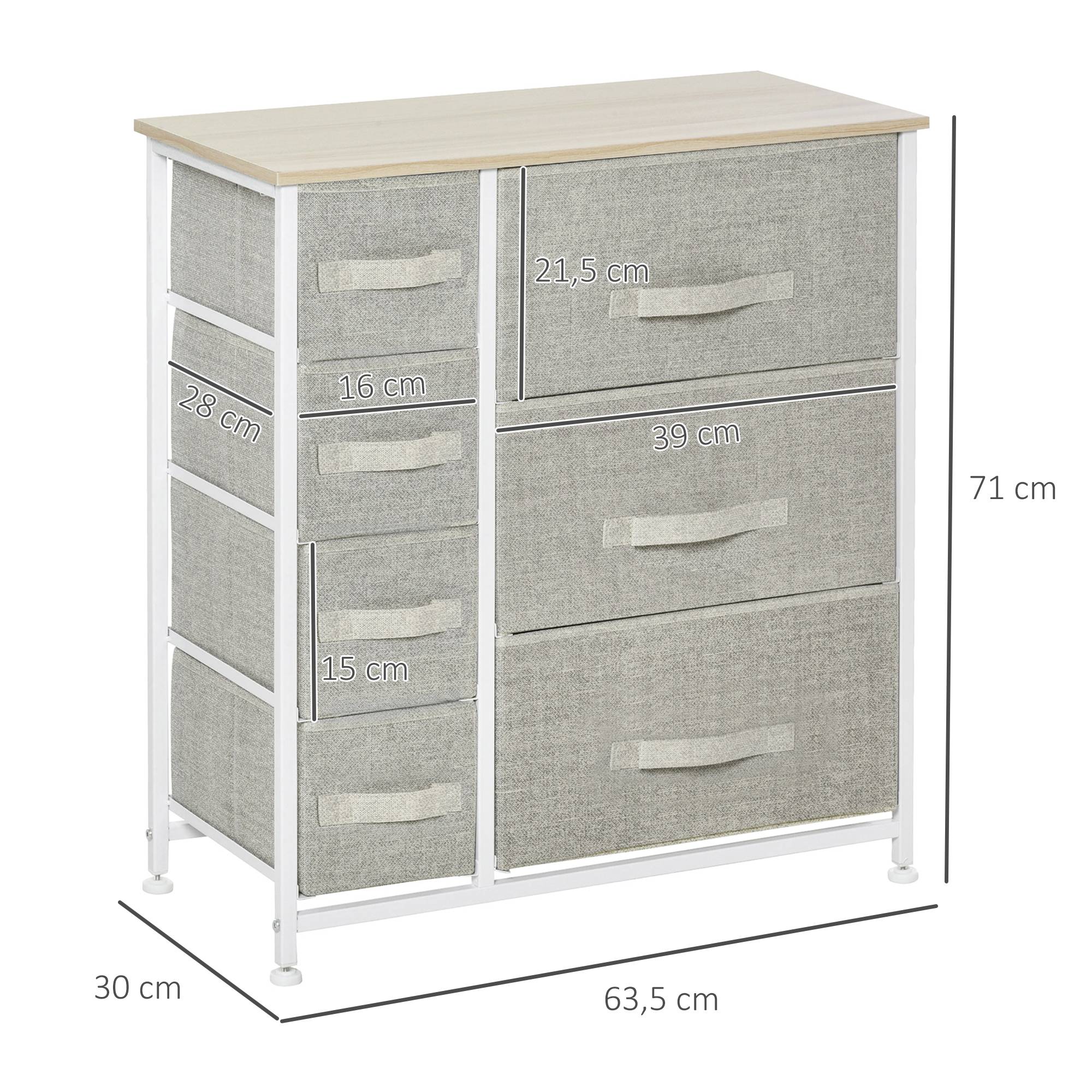 Commode grise tissu 7 tiroirs multifonction, meuble rangement chambre dressing bureau 63,5x30x71 cm moderne - Image 5